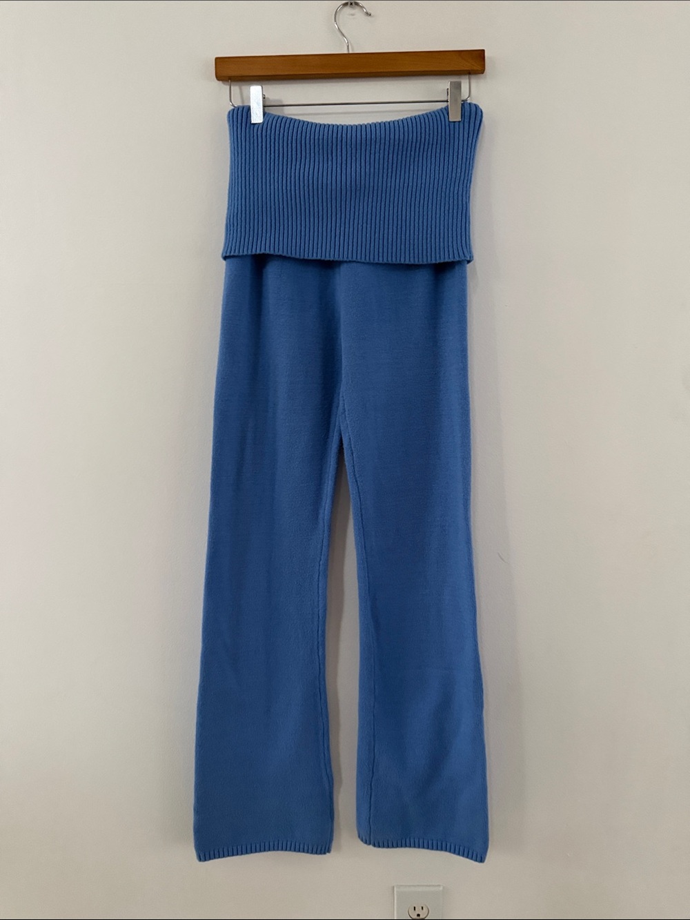 Frankie's Bikinis Sky Blue Fold-Over Waist Wide-Leg Knit Pants